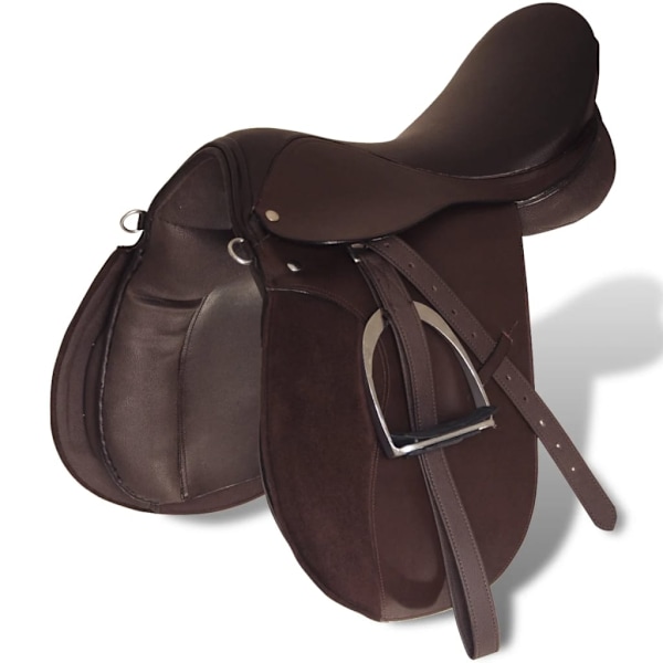 vidaXL Hästsadel set 17,5" brunt riktigt läder 12 cm 5-i-1 Brun