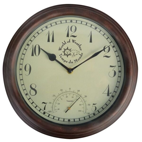 Esschert Design Stationsklocka med termometer 30,5 cm TF007 Brun