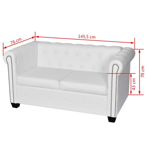 vidaXL Soffset Chesterfield i vit konstläder 2-sitsig + 3-sitsig Vit