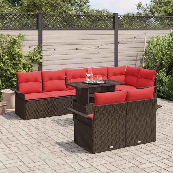 vidaXL Trädgårdsoffset 9 st Brun Poly rattan Brun