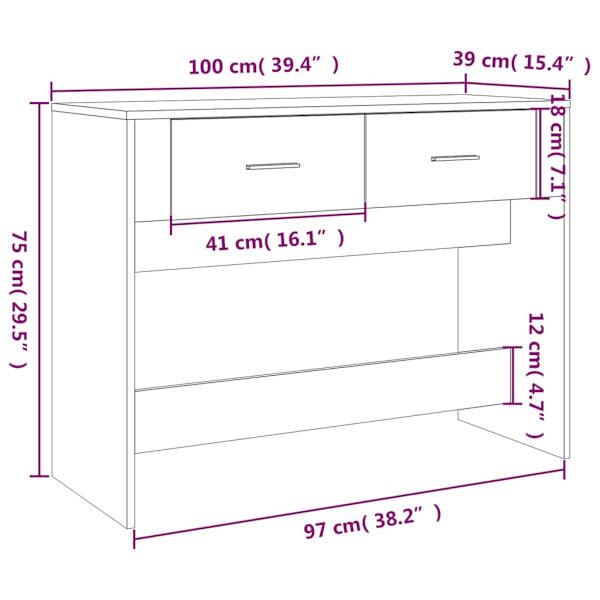 vidaXL Avlastningsbord rökfärgad ek 100x39x75 cm konstruerat trä Brun