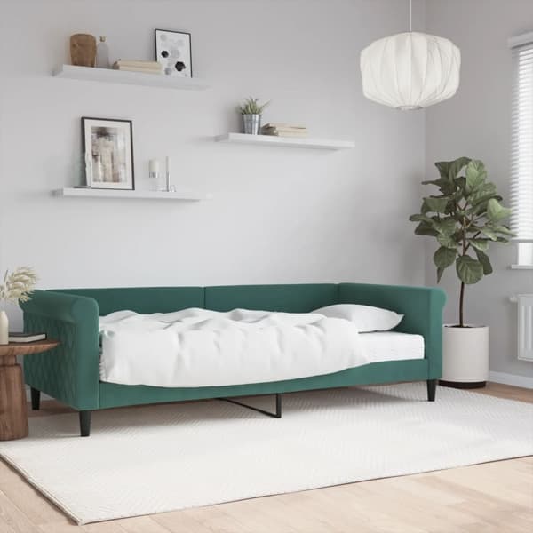 vidaXL Dagbädd med madrass mörkgrön 90x200 cm sammet Grön