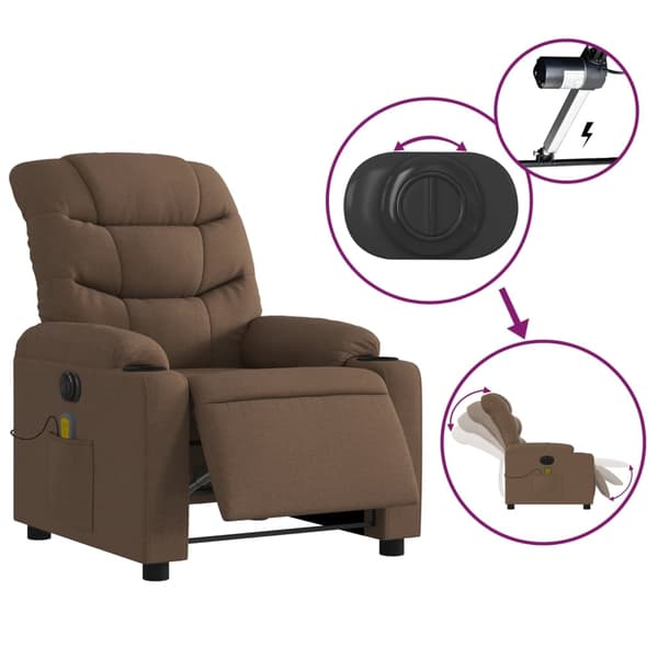 vidaXL Elektrisk massagefåtölj brun tyg Brun