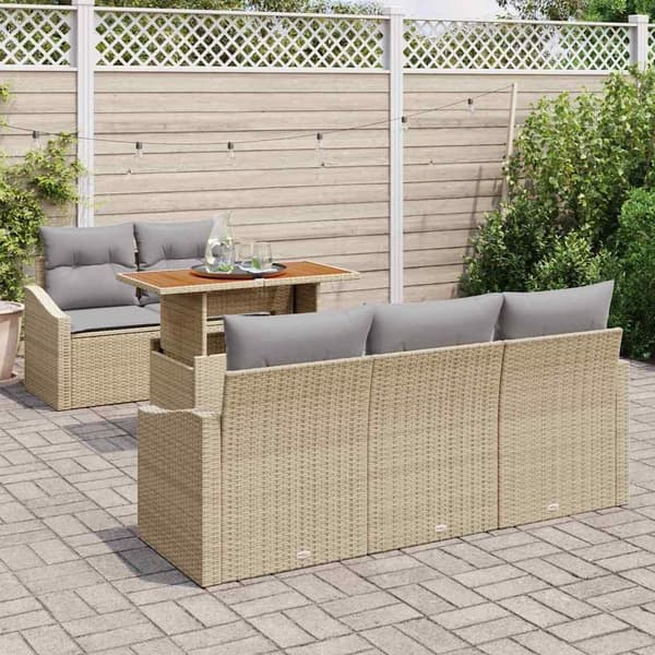 vidaXL Trädgårdsoffset med lagring 6 pcs Beige Poly rattan Beige