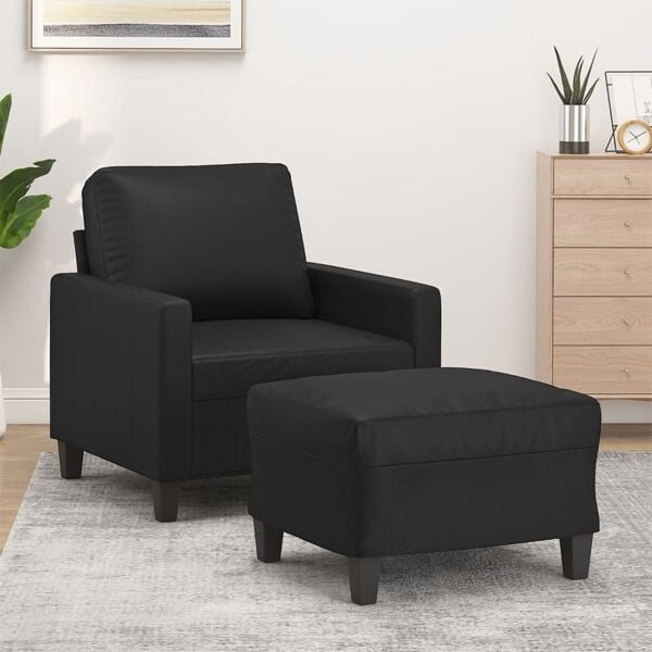 vidaXL Fåtölj med fotpall svart 60 cm konstläder Svart