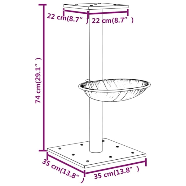 vidaXL Klösträd med klöspelare sisal mörkgrå 74 cm Grå