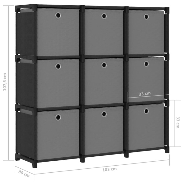 vidaXL Hylla med 9 kuber med lådor svart 103x30x107,5 cm tyg Svart