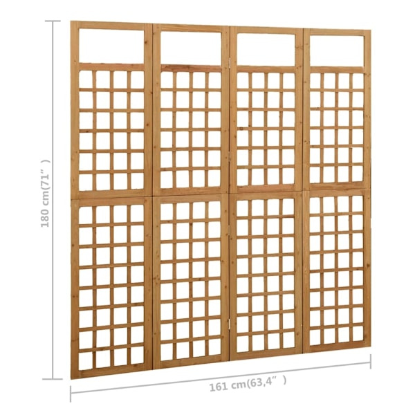 vidaXL Rumsavdelare/Spaljé 4 paneler massiv furu 161x180 cm Brun