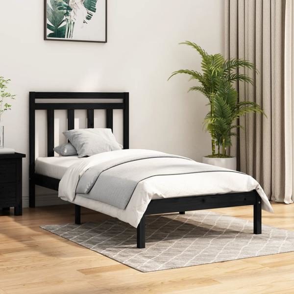 vidaXL Sängram svart massivt trä 90x190 cm Svart