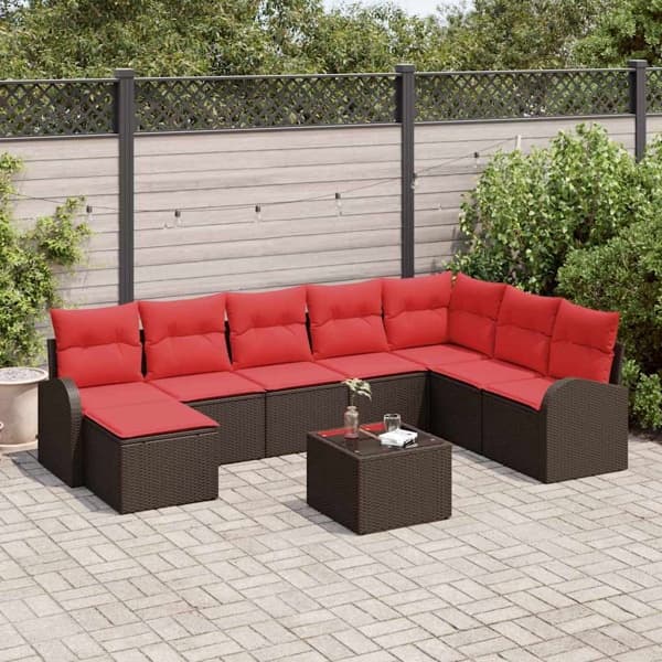 vidaXL Trädgårdsoffset 9 st Brun [Syntetisk]: Poly Rattan Brun