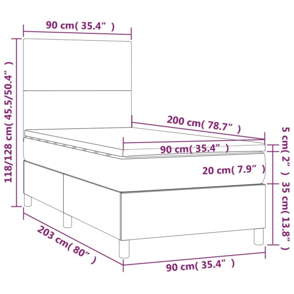 vidaXL Ramsäng med madrass svart 90x200 cm tyg Svart