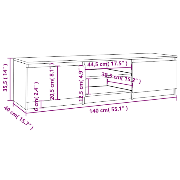 vidaXL Tv-bänk rökfärgad ek 140x40x35,5 cm konstruerat trä Brun