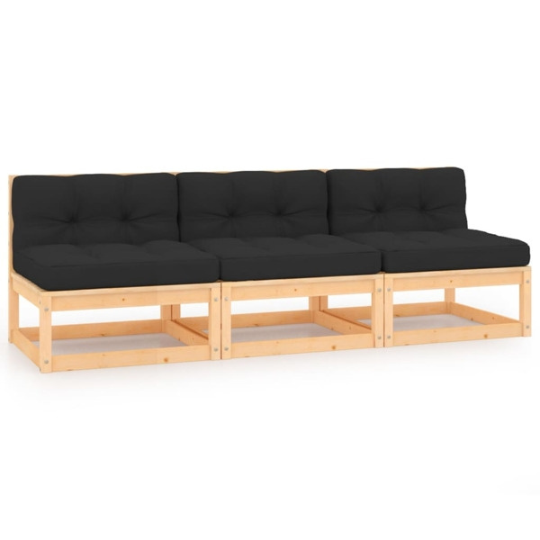 vidaXL Loungegrupp med dynor 3 delar massiv furu Antracit