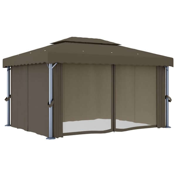vidaXL Paviljong med draperi och ljusslinga LED 4x3 m taupe Taupe