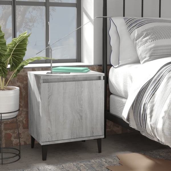 vidaXL Sängbord med metallben grå sonoma 40x30x50 cm grå