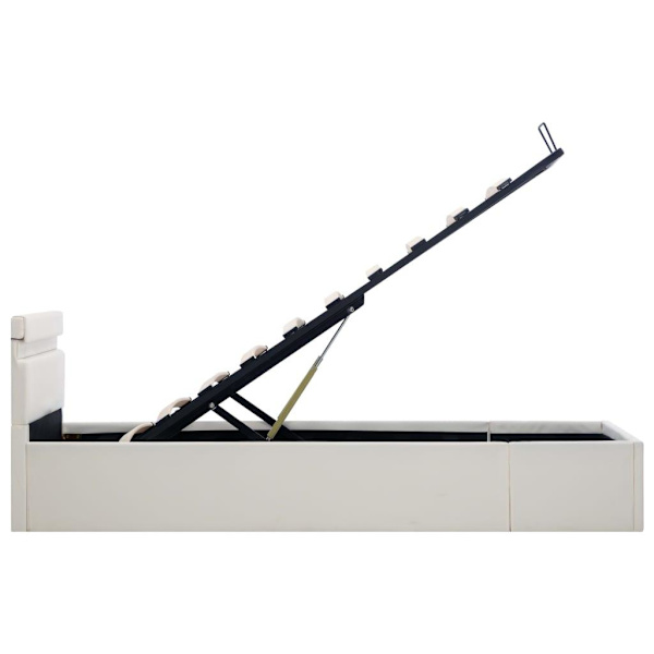 vidaXL Sängram hydraulisk förvaring LED vit konstläder 90x200 cm Vit