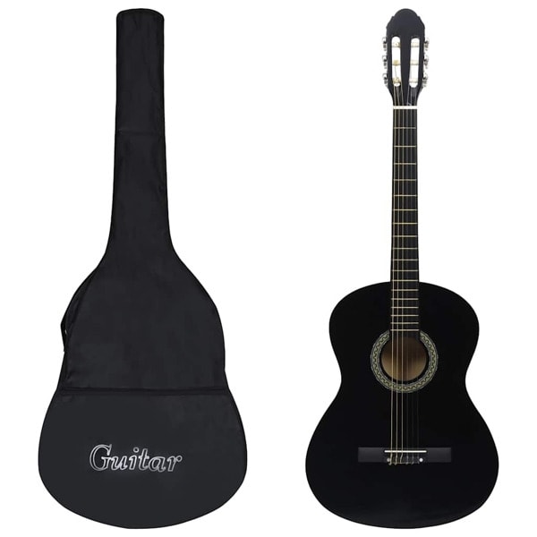 vidaXL Klassisk gitarr 12 delar svart 4/4 39" Svart