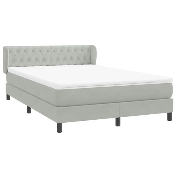 vidaXL Ramsäng med madrass ljusgrå 160x210 cm sammet Grå