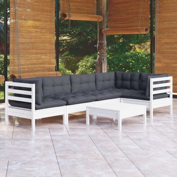 vidaXL Loungegrupp med dynor 6 delar vit massiv furu Vit
