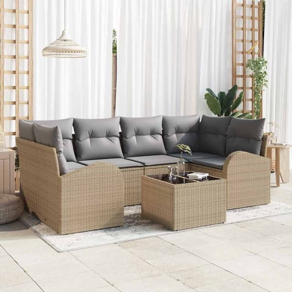 vidaXL Trädgårdsoffset 7 st Beige konstrotting Beige