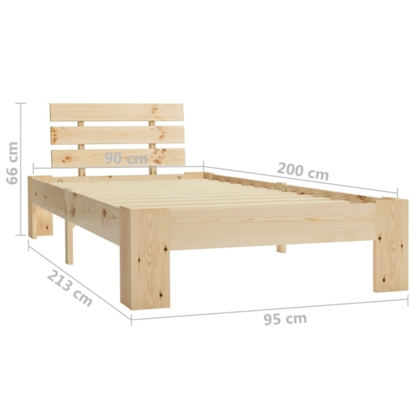 vidaXL Sängram massiv furu 90x200 cm Brun