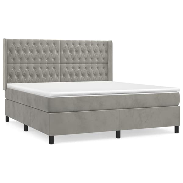 vidaXL Ramsäng med madrass ljusgrå 180x200 cm sammet Grå