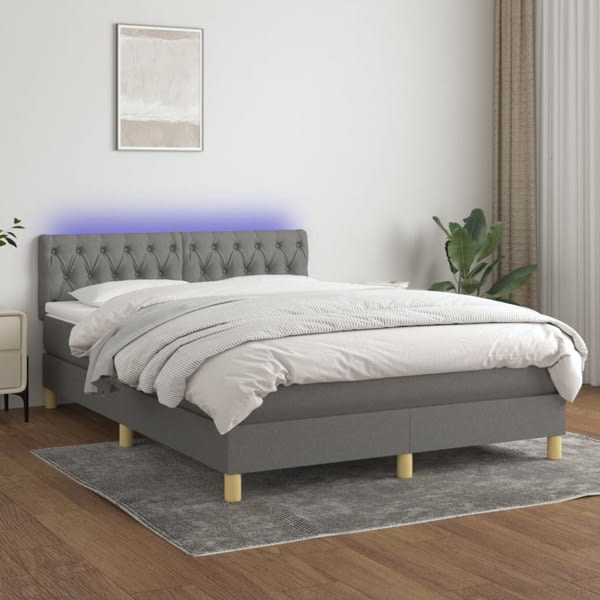vidaXL Ramsäng med madrass & LED mörkgrå 140x200 cm tyg Grå