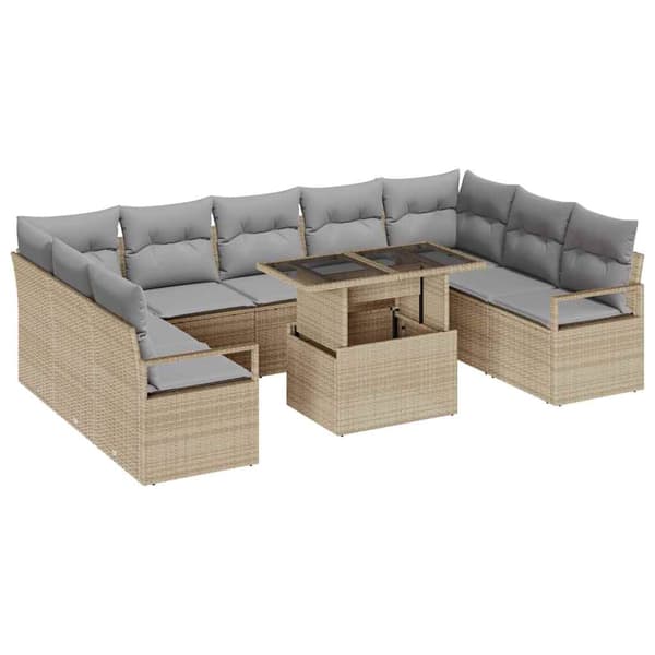 vidaXL Trädgårdsoffset 10 st 9-Antal sittplatser Beige och Ljusgrå Beige