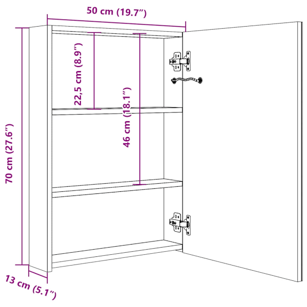 vidaXL Spegelskåp med LED vit 50x13x70 cm Vit