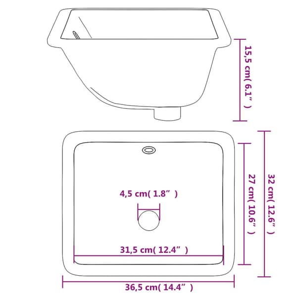 vidaXL Handfat vit 36,5x32x15,5 cm rektangulär keramik Vit