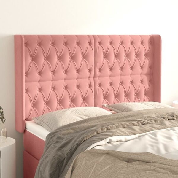vidaXL Sänggavel med kanter rosa 163x16x118/128 cm sammet Rosa