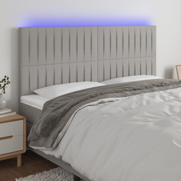 vidaXL Sänggavel LED ljusgrå 180x5x118/128 cm tyg Grå