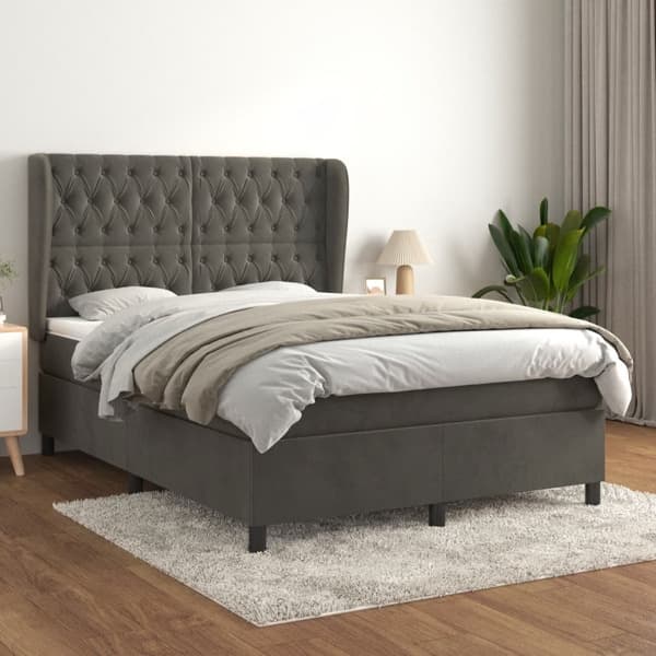 vidaXL Ramsäng med madrass mörkgrå 140x190 cm sammet Grå