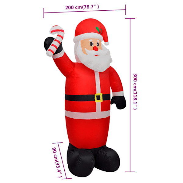 vidaXL Uppblåsbar jultomte med lysdioder 300 cm