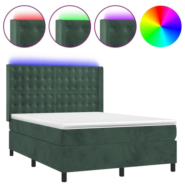 vidaXL Ramsäng med madrass & LED mörkgrön 140x200 cm sammet Grön