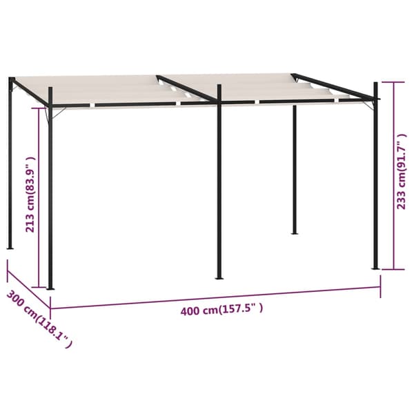 vidaXL Paviljong med infällbart tak 400x300x233 cm gräddvit Creme