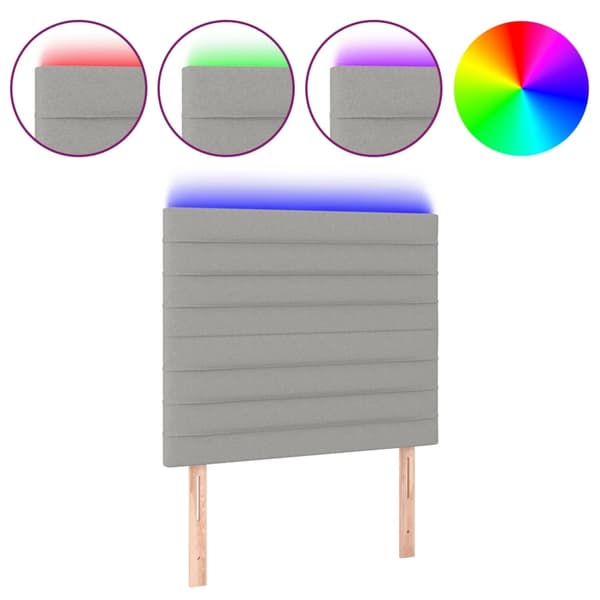 vidaXL Sänggavel LED ljusgrå 80x5x118/128 cm tyg Grå