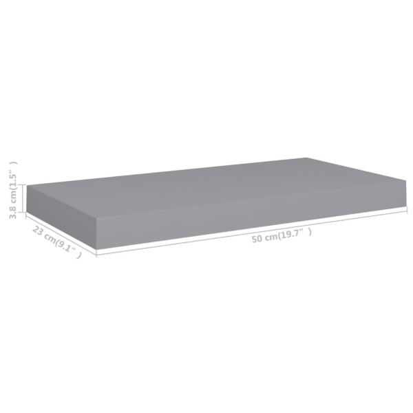 vidaXL Svävande vägghyllor 2 st grå 50x23x3,8 cm MDF grå