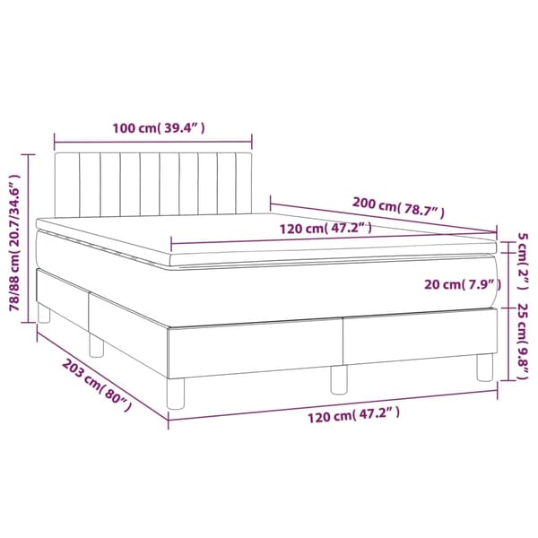 vidaXL Ramsäng med madrass & LED mörkgrå 120x200 cm sammet Grå