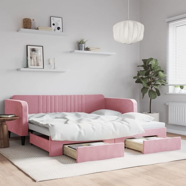 vidaXL Dagbädd utdragbar med lådor rosa 100x200 cm sammet Rosa
