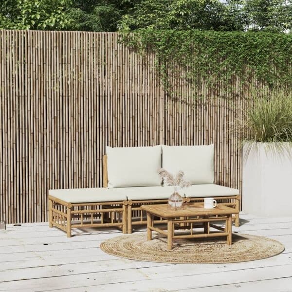 vidaXL Loungegrupp 4 delar gräddvita dynor bambu Brun