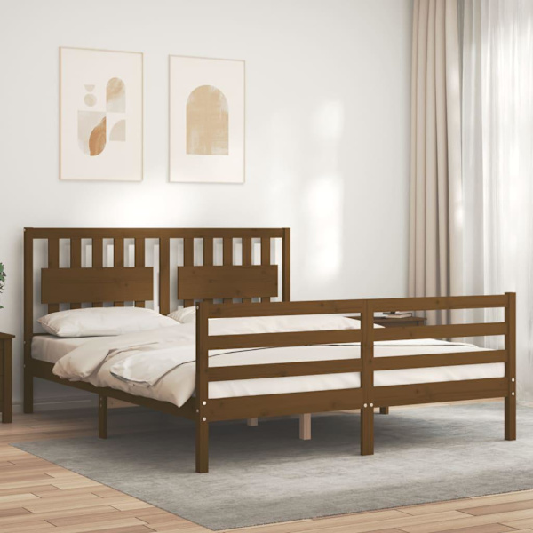 vidaXL Sängram med huvudgavel honungsbrun 160x200 cm massivt trä Brun