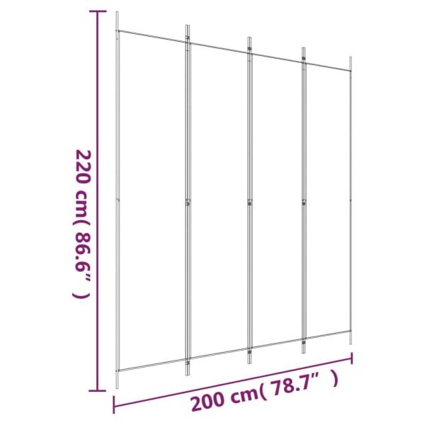 vidaXL Rumsavdelare 4 paneler svart 200x220 cm tyg Svart