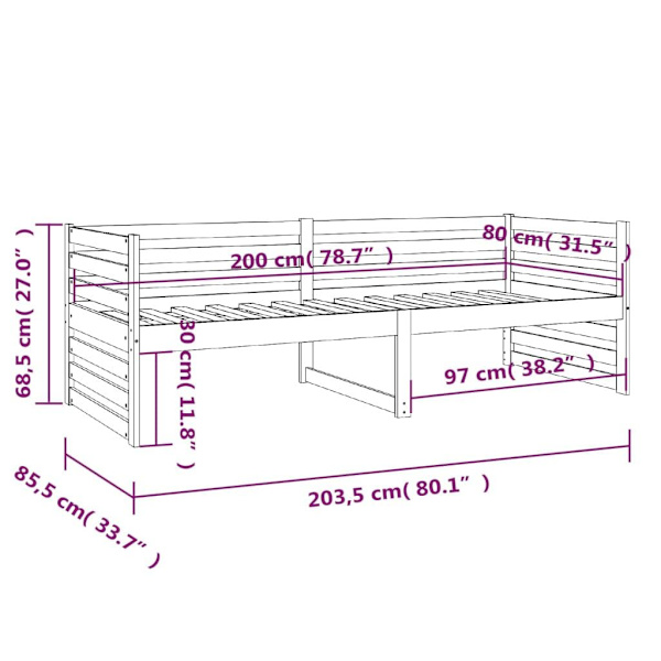 vidaXL Dagbädd svart 80x200 cm massiv furu Svart