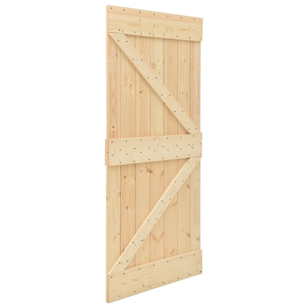 vidaXL Skjutdörr med beslag 80x210 cm massiv furu Brun