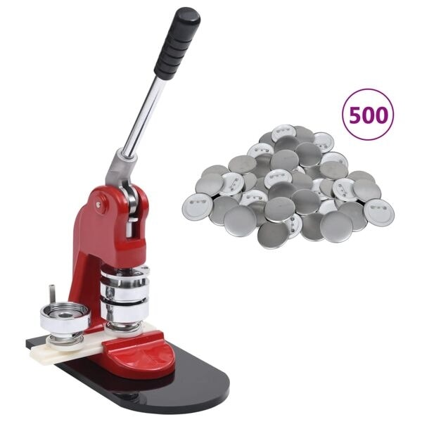 vidaXL Knappmaskin med 500 st knappnålsdelar 44 mm Röd