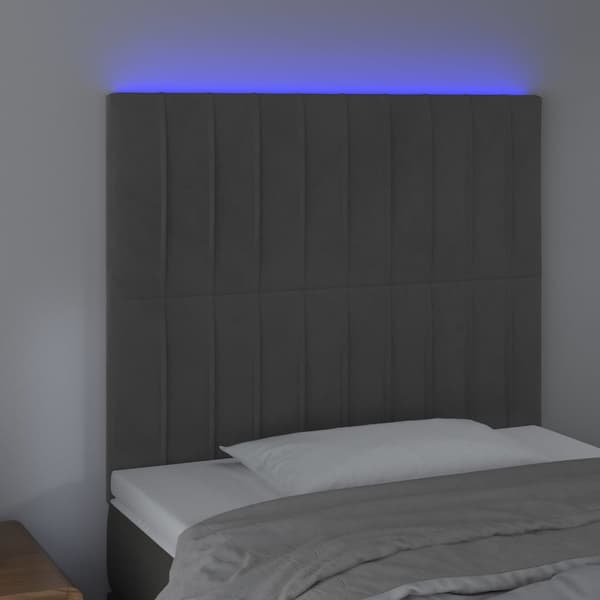 vidaXL Sänggavel LED mörkgrå 90x5x118/128 cm sammet Grå