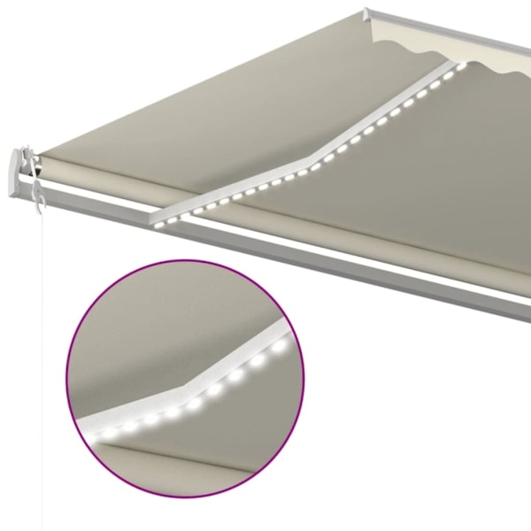 vidaXL Markis manuellt infällbar med LED 6x3 m gräddvit Creme
