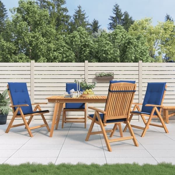 vidaXL Fällbara fåtöljer med dynor, 4 st, massivt trä, teak Brun