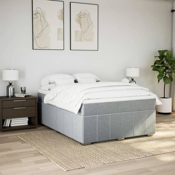 vidaXL Ramsäng med madrass ljusgrå 140x190 cm tyg Grå